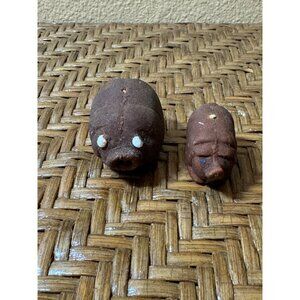 Vintage Clay Pig Figurines Set Of 2 - Handcrafted Rustic Miniature Sculptures